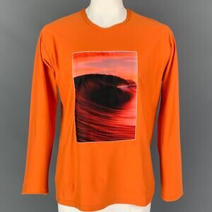 EVEREST ISLES Size XL Orange Dark Wave Applique Cotton Long Sleeve T-shirt